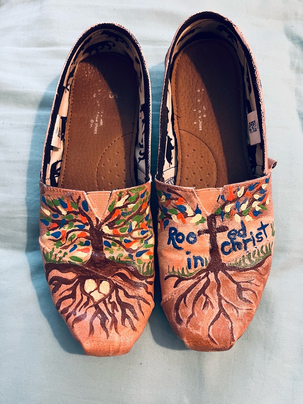 Hand-Painted Tan Tom’s Canvas Slip-On Flats - Rooted Tree Artwork
